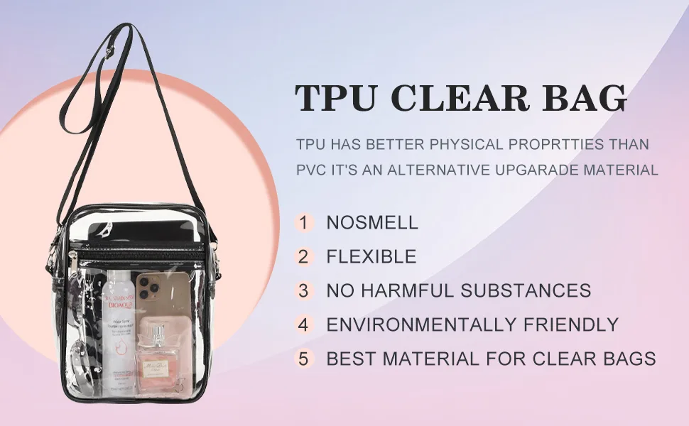 YCBB Clear Bag Stadium Approved Clear Purse with Adjustable Shoulder Strap for women 8.8 Inch-clear Purse - product information 2