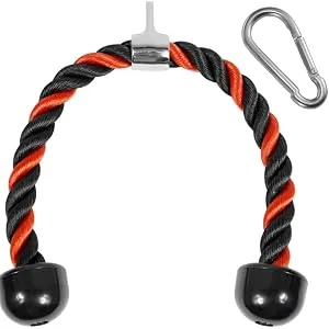 Yes4All Deluxe Tricep Rope Cable Attachment, 27 & 36 inch with 4 Colors, Exercise Machine Attachments Pulley System Gym Pull Down Rope with Carabiner A. 27 inch - Black - tricep cable attachment