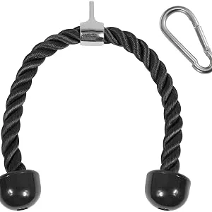 Yes4All Deluxe Tricep Rope Cable Attachment, 27 & 36 inch with 4 Colors, Exercise Machine Attachments Pulley System Gym Pull Down Rope with Carabiner A. 27 inch - Black - tricep pull down rope