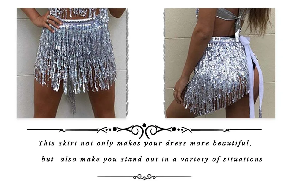 Zoestar Boho Sequin Tassel Hip Scarf Multilayer Belly Dance Belt Dance Performance Skirt for Women and Girls Silver - sequin hip scarf