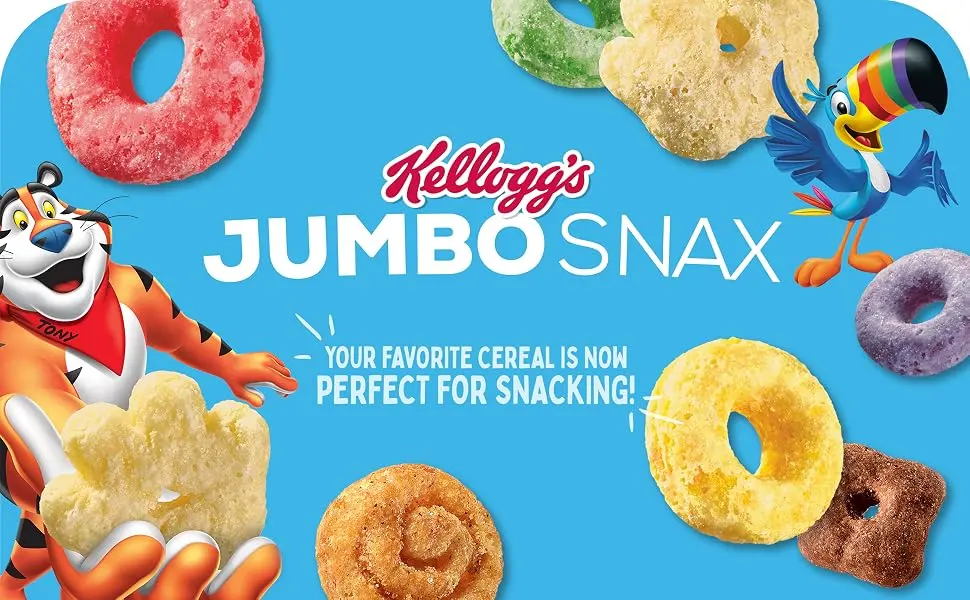 Kellogg's Apple Jacks Jumbo Snax Cereal Snacks, Lunch Box Snacks, Kids Gaming, Original, 5.4oz Box (12 Pouches) - Jumbo Snax