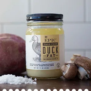 EPIC Tuscan Chicken Bone Broth, Keto Consumer Friendly, 14 fl. oz. 14 Ounce (Pack of 1) - EPIC cage free duck fat jar on table