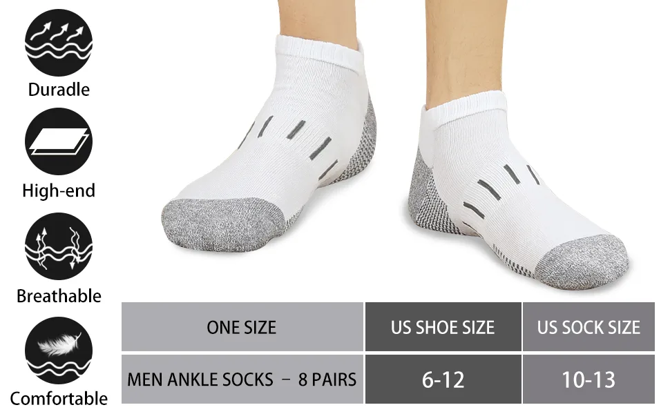 Heatuff Mens Athletic Ankle Socks Moisture Wicking Cushion Running Low Cut Sock 6 Pack A-white 6 Pairs - product information 2
