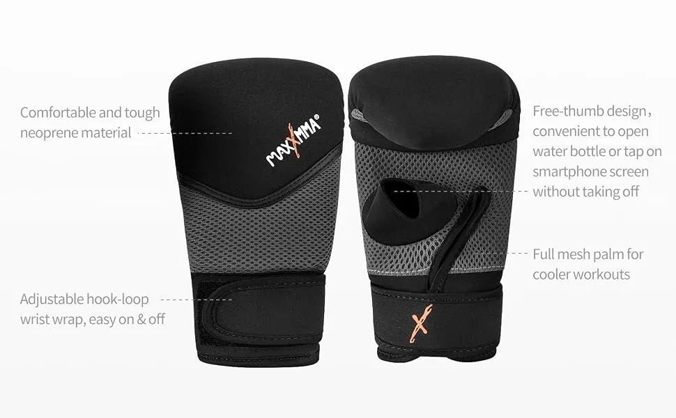 MaxxMMA Neoprene Washable Heavy Bag Gloves - Boxing Punching Training (Black, S/M) - GH06-ac_3