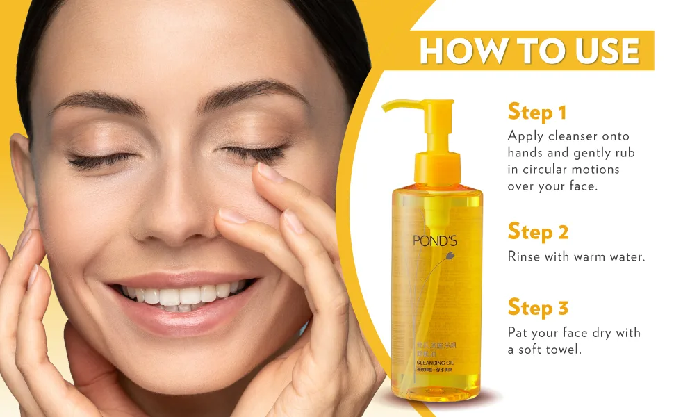 Pond's Yellow Basic Cleansing Oil Makeup Remover | Blackhead Fighting Plant Based Oil Cleanser/Makeup Remover for Sensitive and Oily Skin | 200 mL - ponds yellow oil cleanser cleansing face wash makeup remover dry oily sensitive skin natural