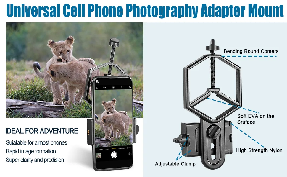 Celticbird Cell Phone Adapter- Photography Adapter Mount Work with Binoculars, Monoculars, Spotting Scopes, Telescope, for iPhone, Samsung, HTC, LG, and More - product information 1