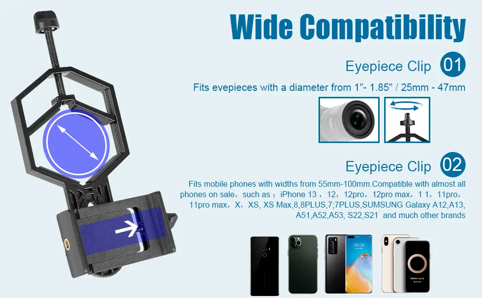 Celticbird Cell Phone Adapter- Photography Adapter Mount Work with Binoculars, Monoculars, Spotting Scopes, Telescope, for iPhone, Samsung, HTC, LG, and More - product information 2