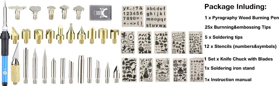 Wood Burning Kit, Wood Burning Tool Adjustable Temperature Woodburning Pyrography Pen Kit for Adults 46 Pcs - wood burning kit