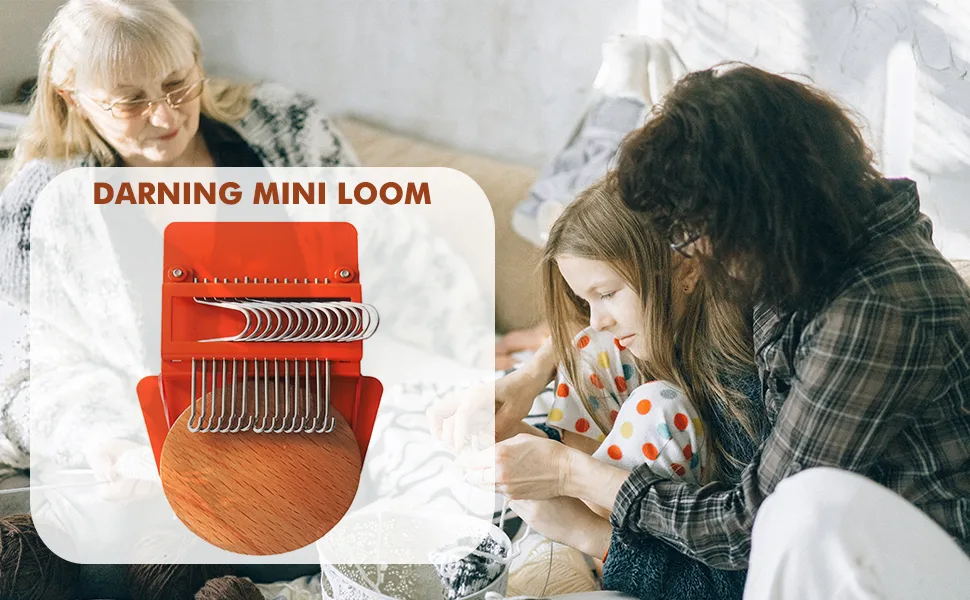 Cuptisserie Speedweve Style Darning Loom, Small Weaving Loom for Visible Mending Jeans, Weave Tool for DIY Artful Patterns, Repair Fabrics (14 Hooks) - darning mini loom