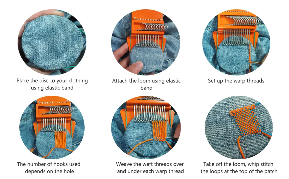 Cuptisserie Speedweve Style Darning Loom, Small Weaving Loom for Visible Mending Jeans, Weave Tool for DIY Artful Patterns, Repair Fabrics (14 Hooks) - Darning of various shapes