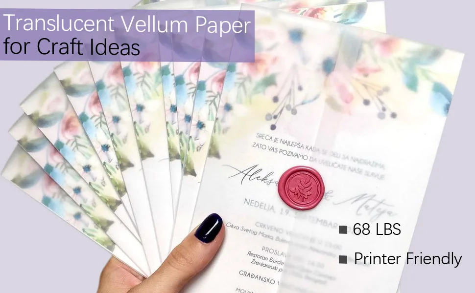 100 Sheets Translucent Vellum Paper, Dowsabel 68LBS 8.5 x 11 inches Printable Vellums for Card Overlays, Invitations Belly Bands, Envelope, Lantern,100 Sheets - Dowsabel 50 sheets 68LBS Printable Translucent Vellum Paper for Invitations Card Overlays Envelope