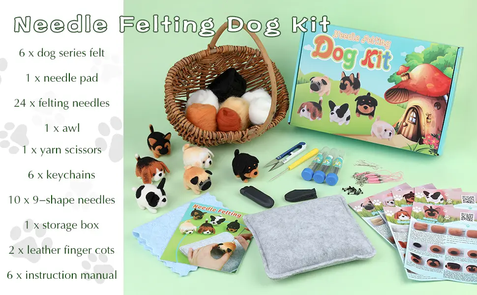 DUKOIPP Needle Felt Starter Kit, Needle Felt Supplies, Wool Felt (Includes Keychain), Needle Felt Pads, Felt Needles, DIY Craft Animal Decor Scissors for Gifts, and Material Instructions - Needle Felt Set 2