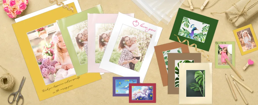 Mat Board Center, Pack of 10 11x14 Mixed Colors White Core Picture Mats for 8x10 Photos - matte