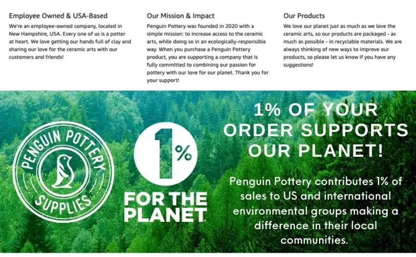 Penguin Pottery - Black Stain - 1/4 lb - Colorant for Clay, glazes, Clay Slip - our mission statement and commitment to the planet