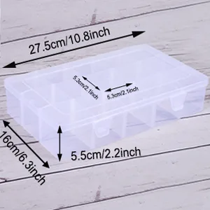 SGHUO 2 Pack 15 Girds Clear Plastic Organizer Box Storage for Washi Tape Tackle Box Jewelry Crafts Organizer, Container with Adjustable Dividers - SGHUO