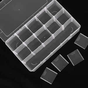 SGHUO 2 Pack 15 Girds Clear Plastic Organizer Box Storage for Washi Tape Tackle Box Jewelry Crafts Organizer, Container with Adjustable Dividers - SGHUO