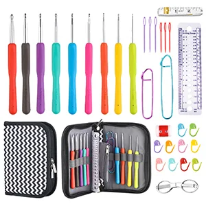Crochet Kit for All Levels, 31 Pcs Crochet Hooks Set, 9 Sizes, 22 Accessories for Crocheting and Arthritic Hands Black - crochet kit