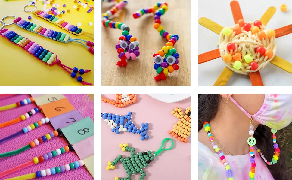 Pony Beads 3600 Pcs 6x9mm Multi-Colored Plastic Craft Beads Set, Bulk Rainbow Hair Beads 24 Assorted Colors for DIY Crafting Jewelry Making Kandi Bracelets - beads