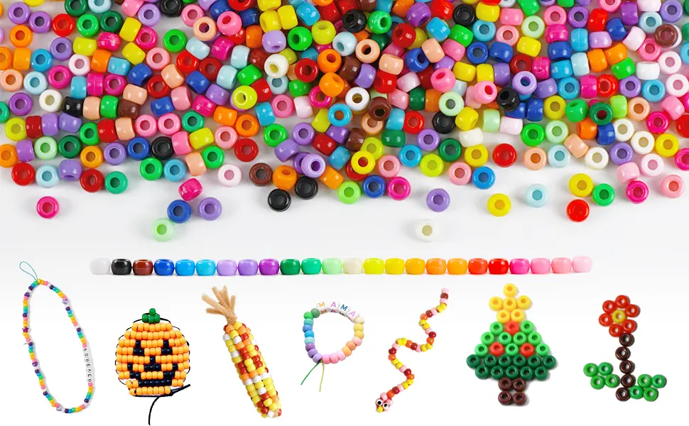 Pony Beads 3600 Pcs 6x9mm Multi-Colored Plastic Craft Beads Set, Bulk Rainbow Hair Beads 24 Assorted Colors for DIY Crafting Jewelry Making Kandi Bracelets - product information 2