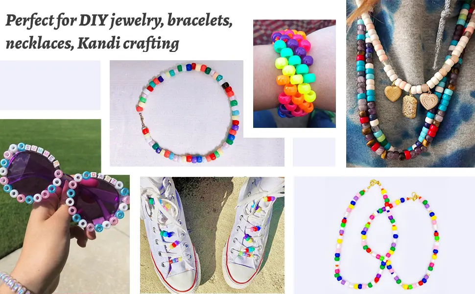 Pony Beads 3600 Pcs 6x9mm Multi-Colored Plastic Craft Beads Set, Bulk Rainbow Hair Beads 24 Assorted Colors for DIY Crafting Jewelry Making Kandi Bracelets - product information 6