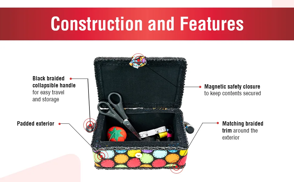 SINGER 07272 Polka Dot Small Sewing Basket with Sewing Kit Accessories 1-Pack - product information 2