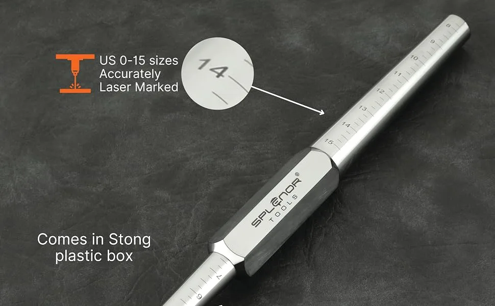 SPLENOR TOOLS 13" Solid Steel Ring Sizing Mandrel for Measuring & Forming Rings - Jewelry Making & Measuring Tool - Ring Sizer Steel 0-15 Ungrooved - STEEL RING MANDREL 0-15