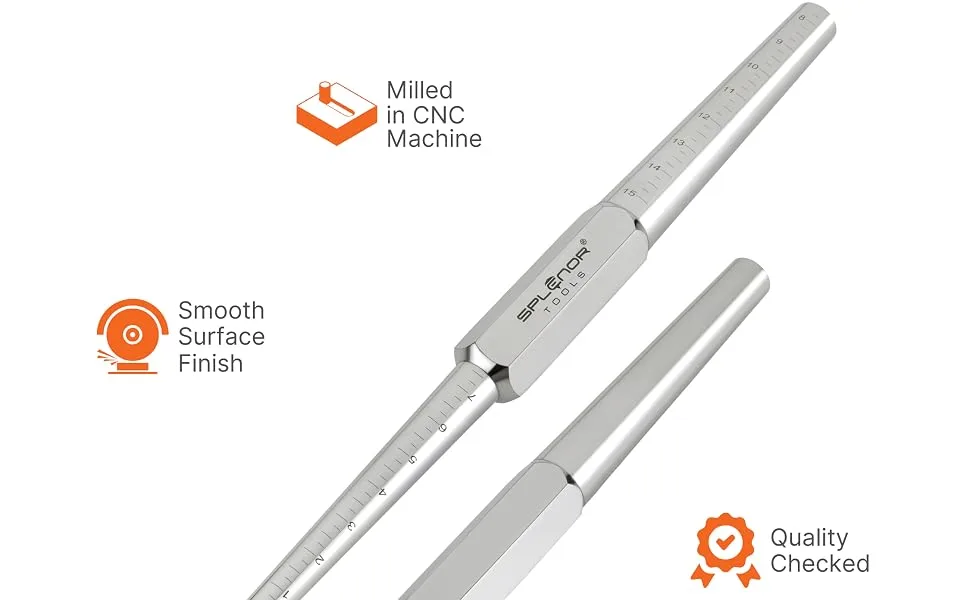 SPLENOR TOOLS 13" Solid Steel Ring Sizing Mandrel for Measuring & Forming Rings - Jewelry Making & Measuring Tool - Ring Sizer Steel 0-15 Ungrooved - STEEL RING MANDREL 0-15