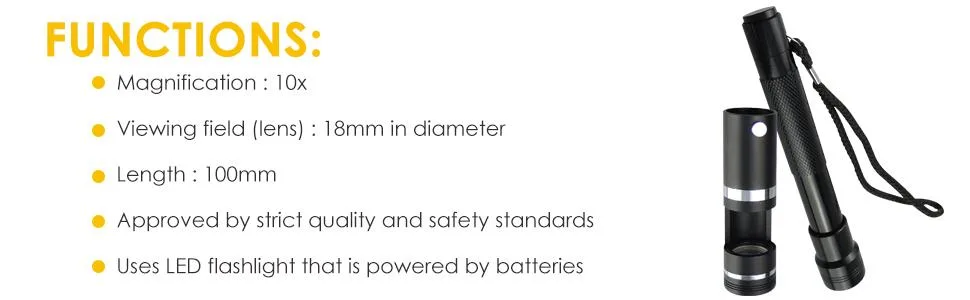 Professional 18mm 10x Handheld Darkfield Loupe LED Polariscope with Flashlight, Dark Field Hastings Loupe Magnifier 10x Darkfield Loupe - polariscope