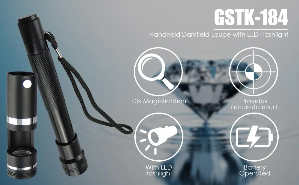 Professional 18mm 10x Handheld Darkfield Loupe LED Polariscope with Flashlight, Dark Field Hastings Loupe Magnifier 10x Darkfield Loupe - polariscope
