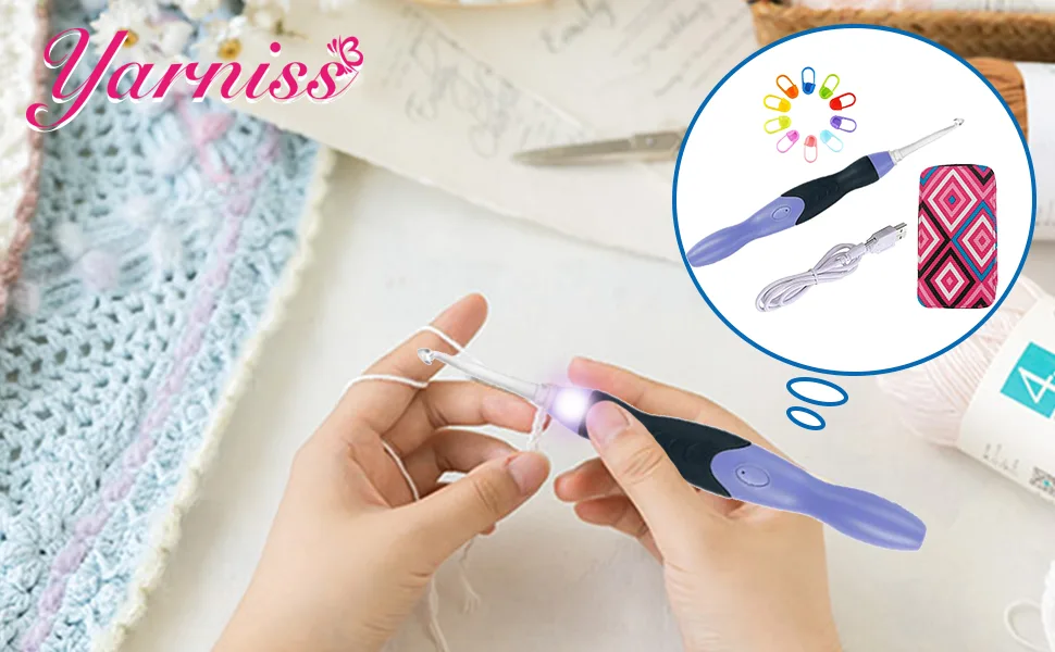 Lighted Crochet Hooks Set- Rechargeable Crochet Hook with Latest Case, 9 in 1 Interchangeable Heads Light Crochet Hooks with Accessories blue - product information 20