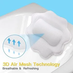 Beautybaby Bathtub Spa Pillow, Non-Slip 4 Strong Suction Cups, Bath Pillows for Tub, Head, Neck, Shoulder Support, Breathable Relax Comfort - bath pillow