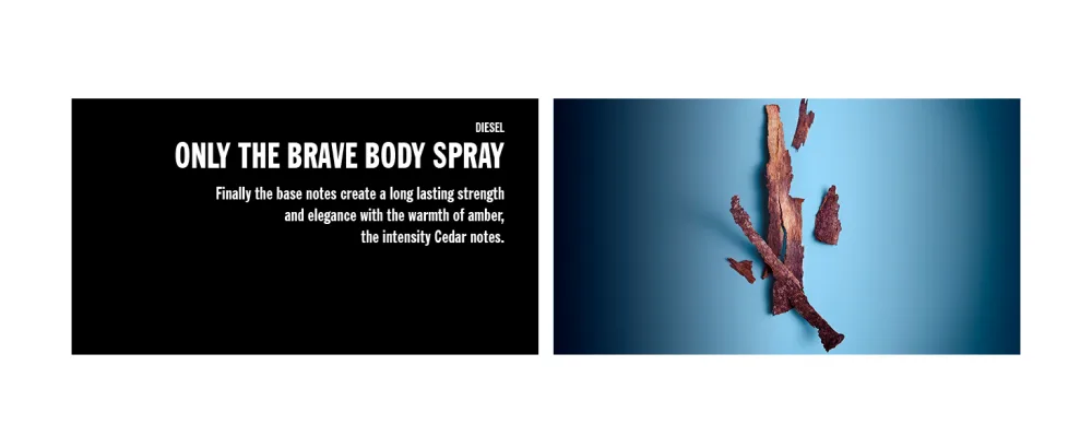 Diesel Only The Brave All Over Deodorizing Body Spray - Finally the base notes create a long lasting strength and elegance with the warmth of amber,