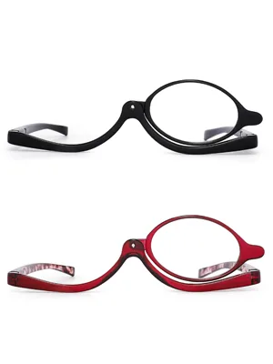 JM 2 Pairs Makeup Reading Glasses Magnifying Flip Down Cosmetic Readers for Women +5.0 Black & Red 5.0 x - 0073