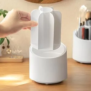 Lebenrich Makeup Brush Holder Organizer with Lid, Rotating Dustproof Make Up Brushes Container with Clear Acrylic Cover, Spinning Cosmetics Holders Storage Cup for Vanity Desktop Bathroom Countertop - spinning make up brush holder with cover