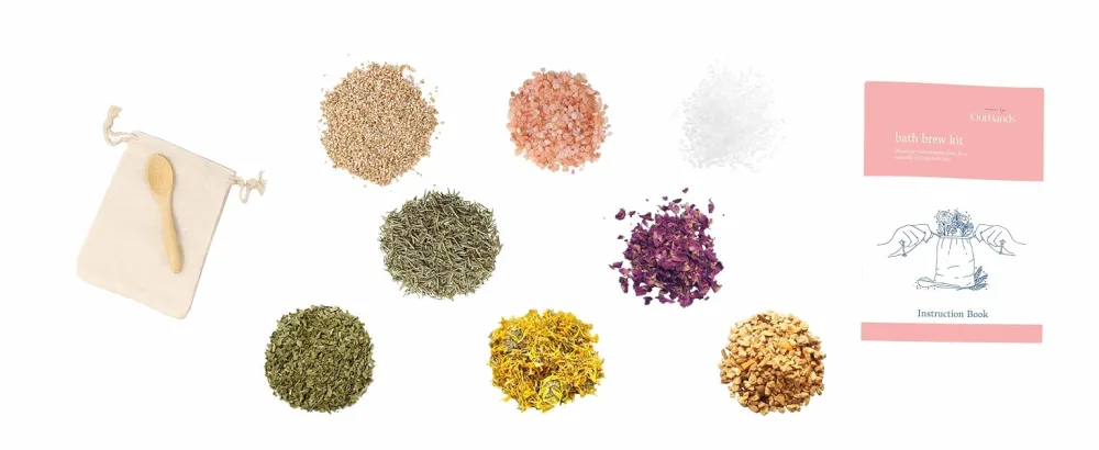 Bath Brew Kit by Ourhands - Make Your own Bath Tea infusions from Eight Natural botanicals and Nourishing Minerals - Bath Brew Kit Components by OurHands