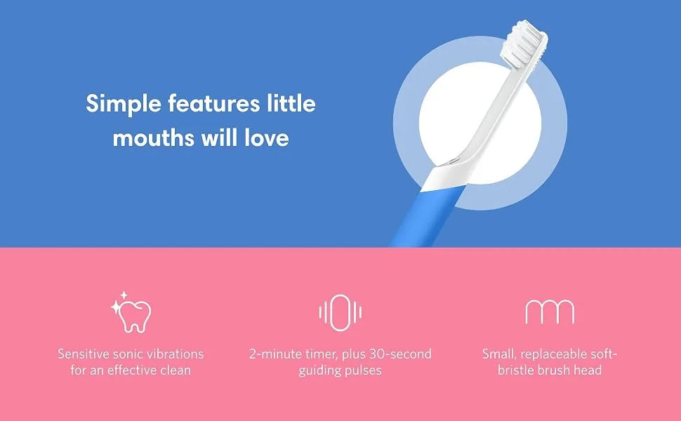 Quip Kids Electric Toothbrush - Sonic Toothbrush with Small Brush Head, Travel Cover & Mirror Mount, Soft Bristles, Timer, and Rubber Handle - Purple - quip