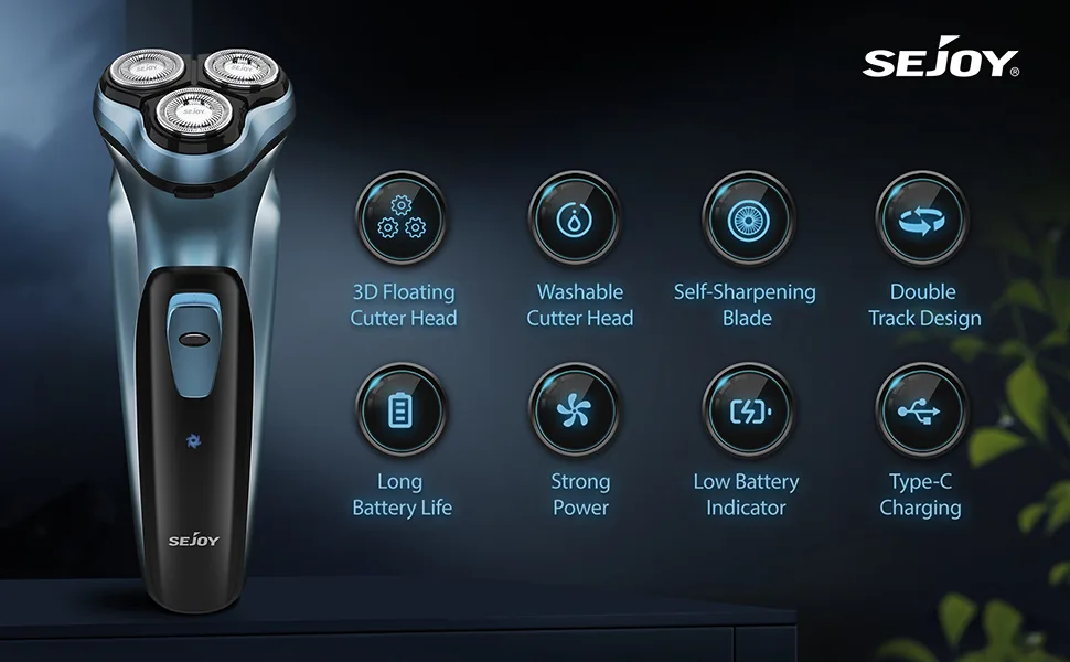 Electric Razor for Men, Mens Electric Shavers, Rechargeable Electric Razor Shaving Machines, with Pop-up Trimmer, 1 Hour Fast Charging, 3D Floating Head, LCD Power Indicator Blue - electric razor for men