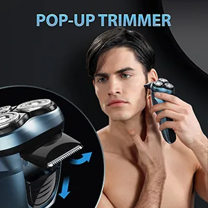 Electric Razor for Men, Mens Electric Shavers, Rechargeable Electric Razor Shaving Machines, with Pop-up Trimmer, 1 Hour Fast Charging, 3D Floating Head, LCD Power Indicator Blue - electric shavers for men