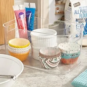 STORi Bliss 5-Compartment Plastic Cosmetic Organizer | Clear | Rectangular Divided Makeup Bin & Vanity Storage Caddy with Pass-Through Handles | Round Corner Design | Made in USA 5-Compartment Clear - 5969 Baking