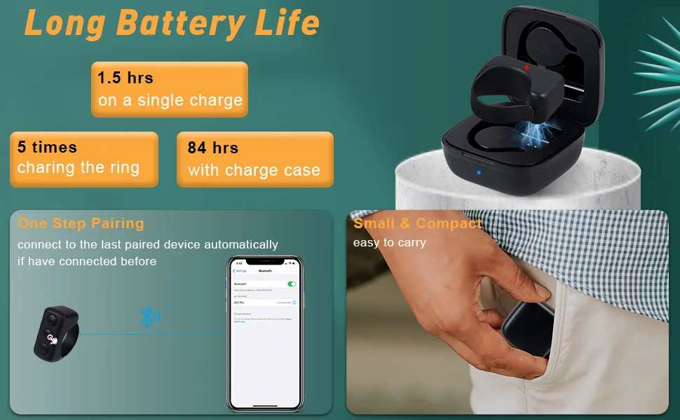 TikTok Remote Control Kindle App Page Turner, Bluetooth Camera Video Recording Remote, TIK Tok Scrolling Ring for iPhone, iPad, iOS, Android - Black - Bluetooth Camera Video Recording Remote