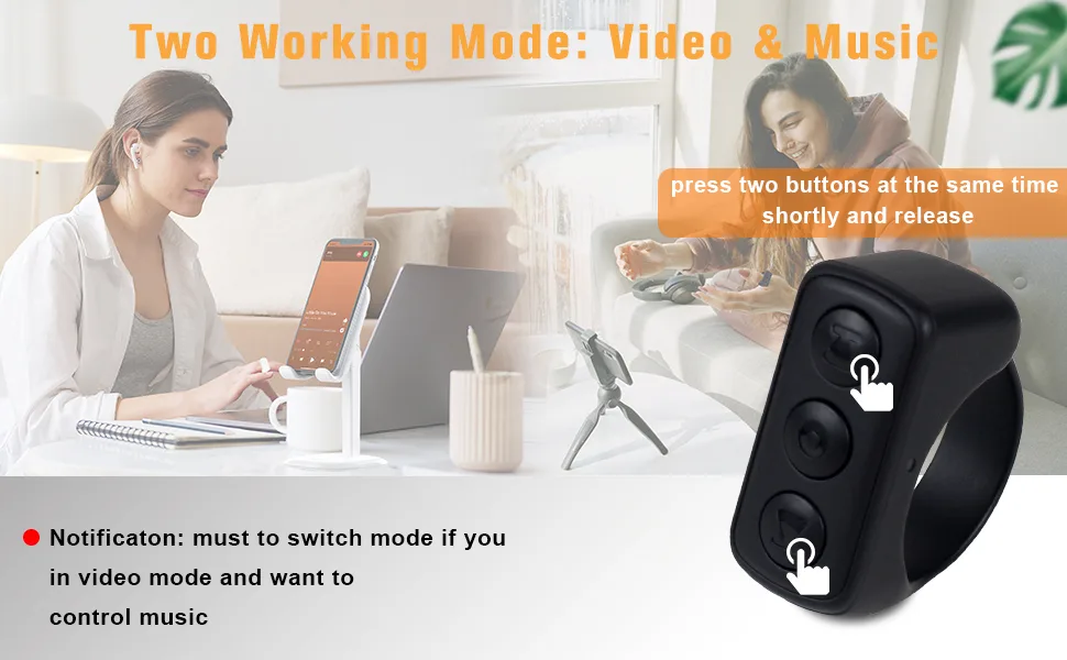 TikTok Remote Control Kindle App Page Turner, Bluetooth Camera Video Recording Remote, TIK Tok Scrolling Ring for iPhone, iPad, iOS, Android - Black - TikTok Remote Control