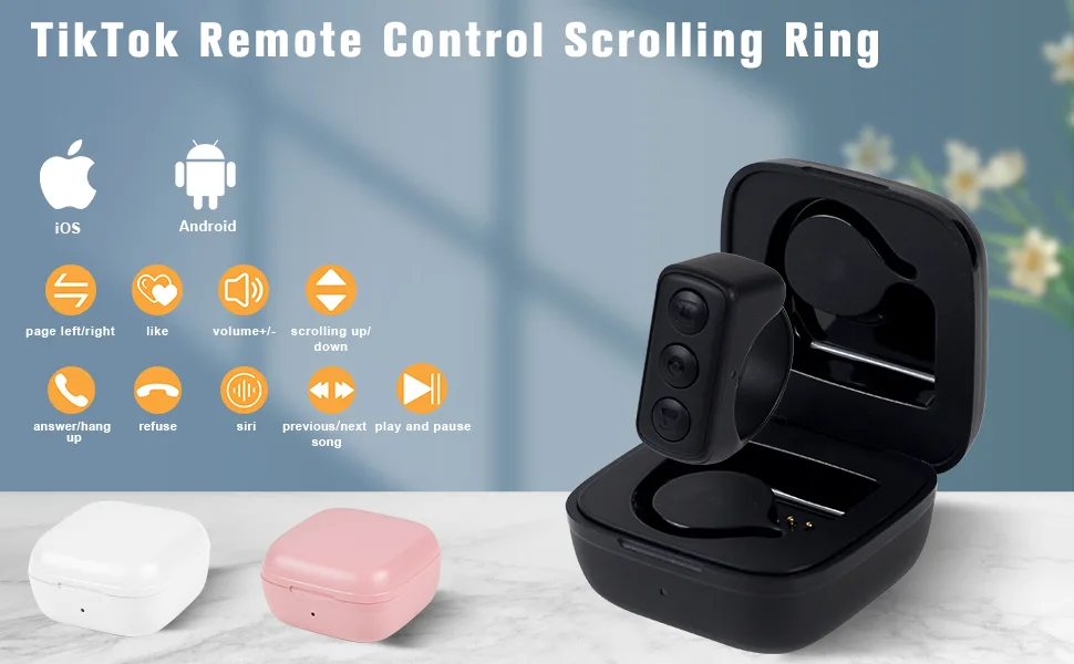 TikTok Remote Control Kindle App Page Turner, Bluetooth Camera Video Recording Remote, TIK Tok Scrolling Ring for iPhone, iPad, iOS, Android - Black - TikTok Remote Control Kindle App Page Turner