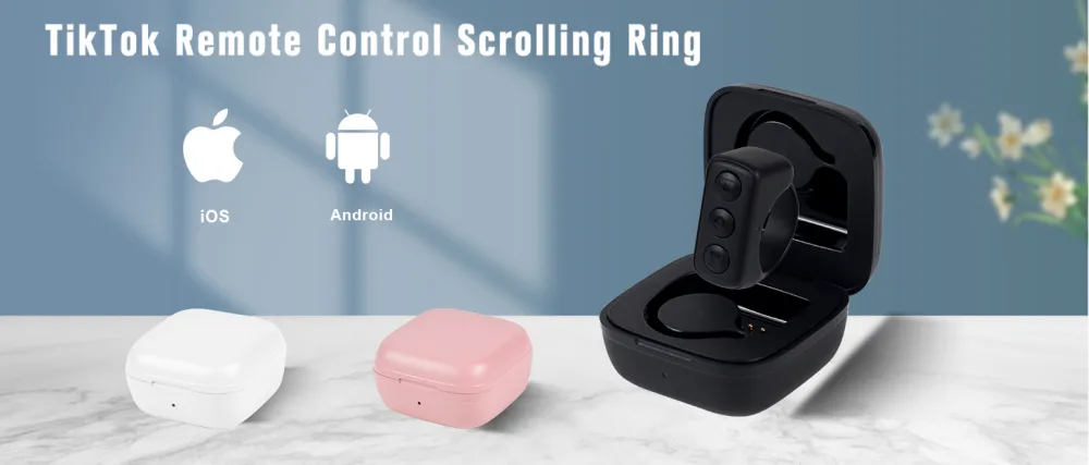 TikTok Remote Control Kindle App Page Turner, Bluetooth Camera Video Recording Remote, TIK Tok Scrolling Ring for iPhone, iPad, iOS, Android - Black - TikTok Remote Control Ring