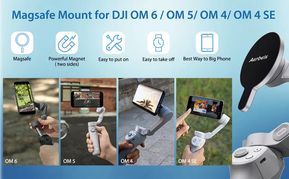 DJI Magnetic Ring Clamp Holder - for Magsafe DJI OM 6 / OM 5 / OM 4 / OM 4 SE Adapter Mount Compatible with DJI Osmo Gimbal Stabilizer, DJI OM Accessories Silver - DJI Gimbal Clamp