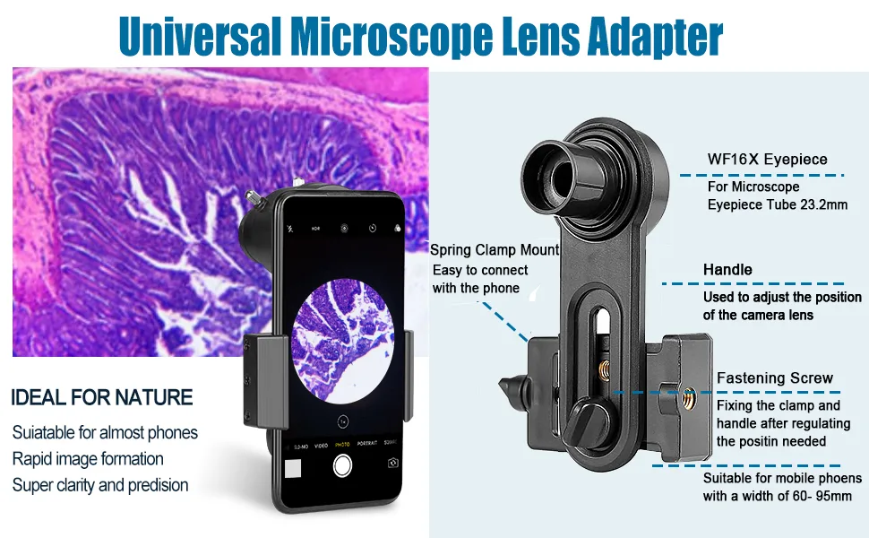 Celticbird Microscope Lens Adapter, Microscope Accessory, Microscope Smartphone Camera Adapter - for Microscope Eyepiece Tube 23.2mm, Built-in WF 16X Microscope Eyepiece - product information 1