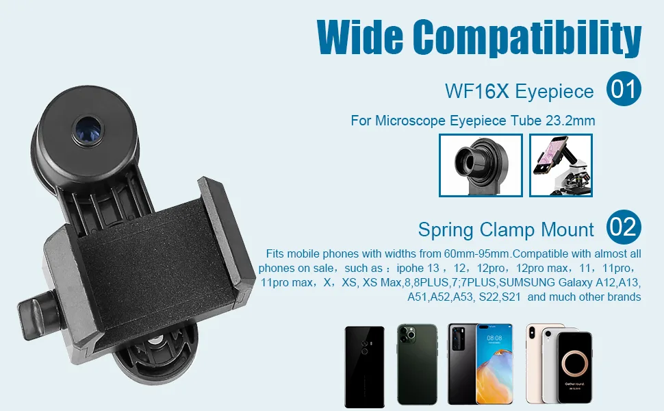 Celticbird Microscope Lens Adapter, Microscope Accessory, Microscope Smartphone Camera Adapter - for Microscope Eyepiece Tube 23.2mm, Built-in WF 16X Microscope Eyepiece - product information 2
