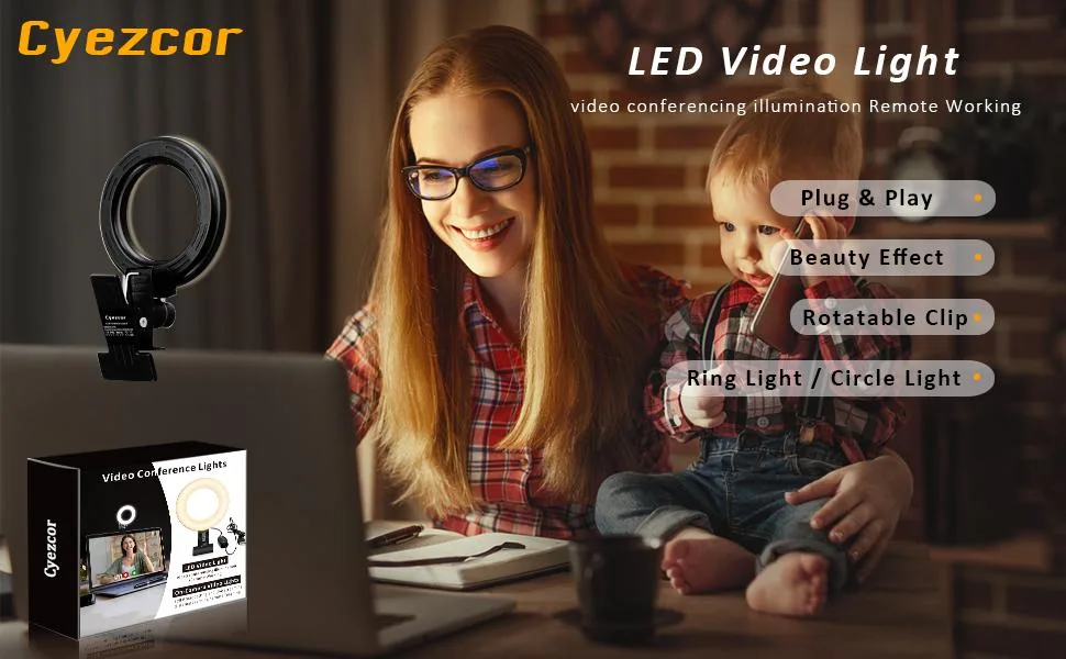 Cyezcor Video Conference Lighting Kit, Ring Light for Monitor Clip On,for Remote Working, Distance Learning,Zoom Call Lighting, Self Broadcasting and Live Streaming, Computer Laptop Video Conferencing - zoom light