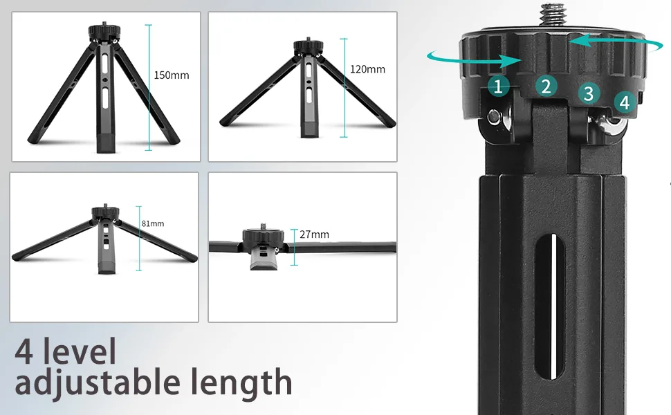 EaxanPic Aluminum Mini Tripod,Desktop Tabletop Stand Tripod for Zhiyun Smooth Q/4, Crane Plus/2, Osmo Mobile, Ronin-S, Vimble 2,Gimbal Handle Grip Stabilizer Tripod Height adjustable version - level