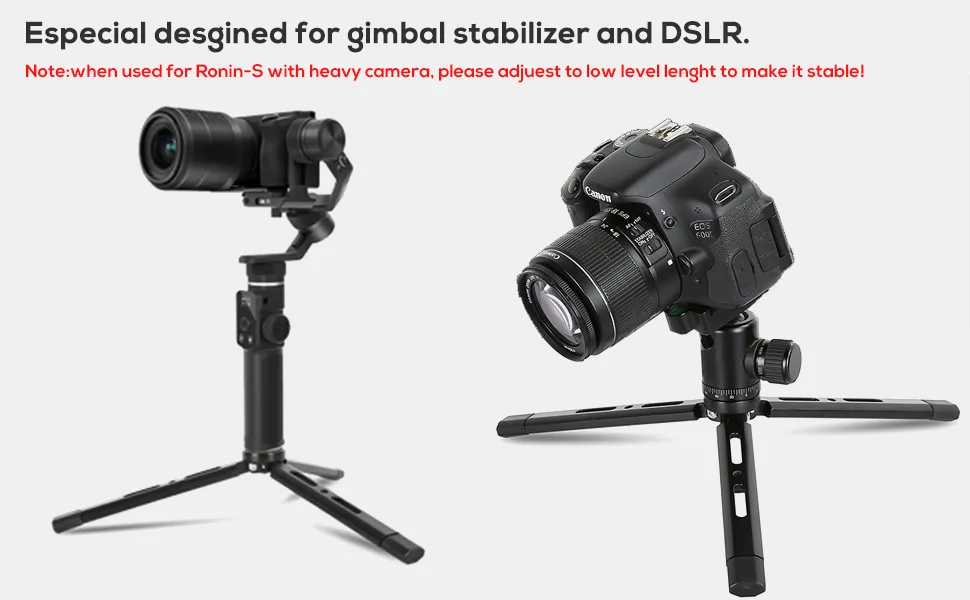 EaxanPic Aluminum Mini Tripod,Desktop Tabletop Stand Tripod for Zhiyun Smooth Q/4, Crane Plus/2, Osmo Mobile, Ronin-S, Vimble 2,Gimbal Handle Grip Stabilizer Tripod Height adjustable version - ss04004