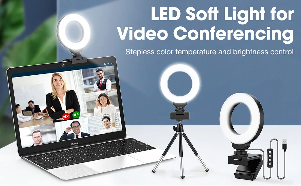 FDKOBE Webcam Lighting,Ring Light for Laptop/Computer,Zoom Call Lighting,4''Small Video Conference Lighting with Webcam Style Mount and Tripod,3 Light Modes&10 Brightness Levels,Selfie 3000k - Light